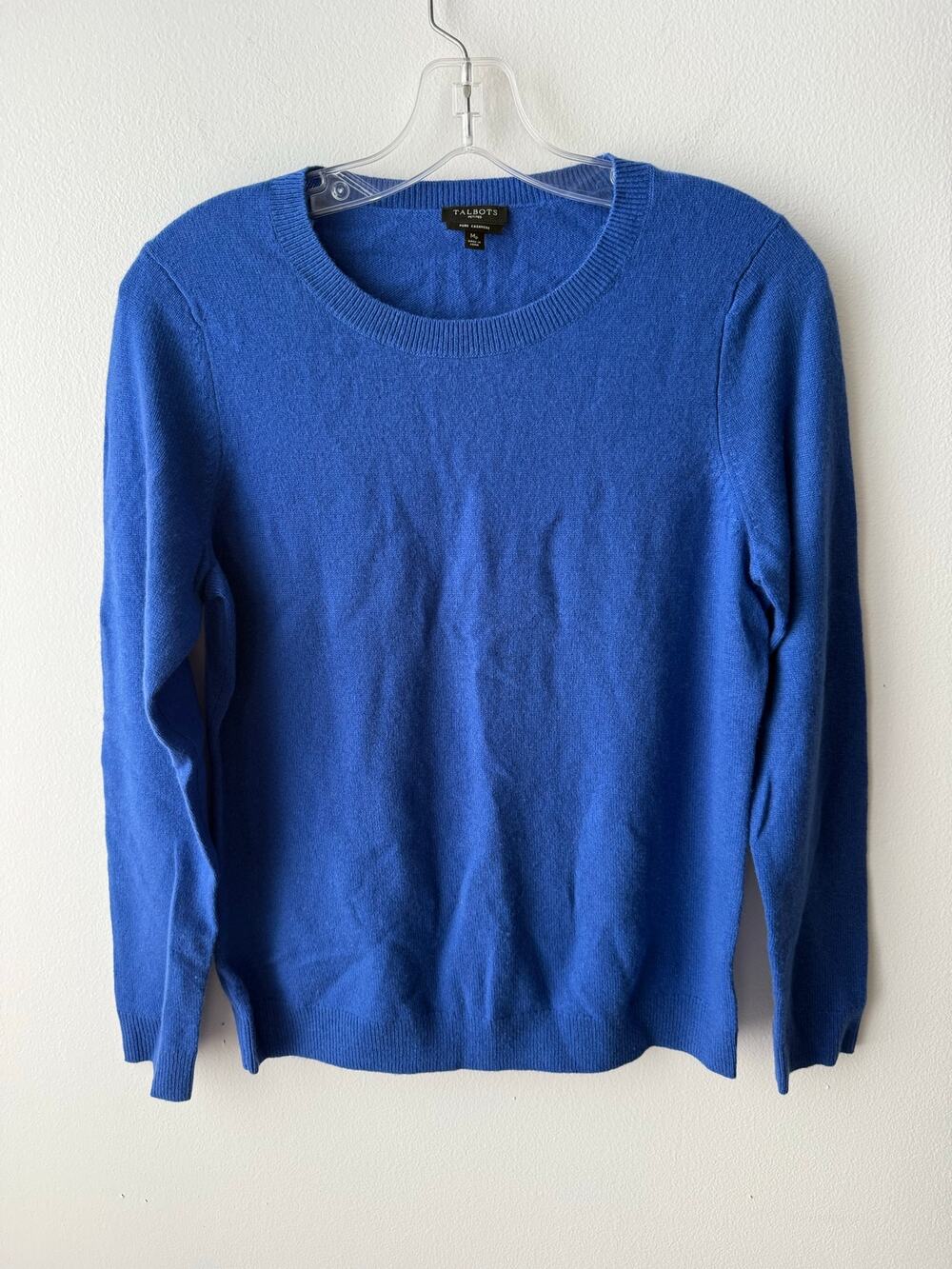 Talbots Royal Blue Cashmere Sweater Preppy Crewneck Pullover Knit Top Womens S/M